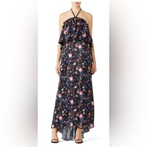 OSMAN London Floral Halter Maxi Dress Black Multicolor Size 4